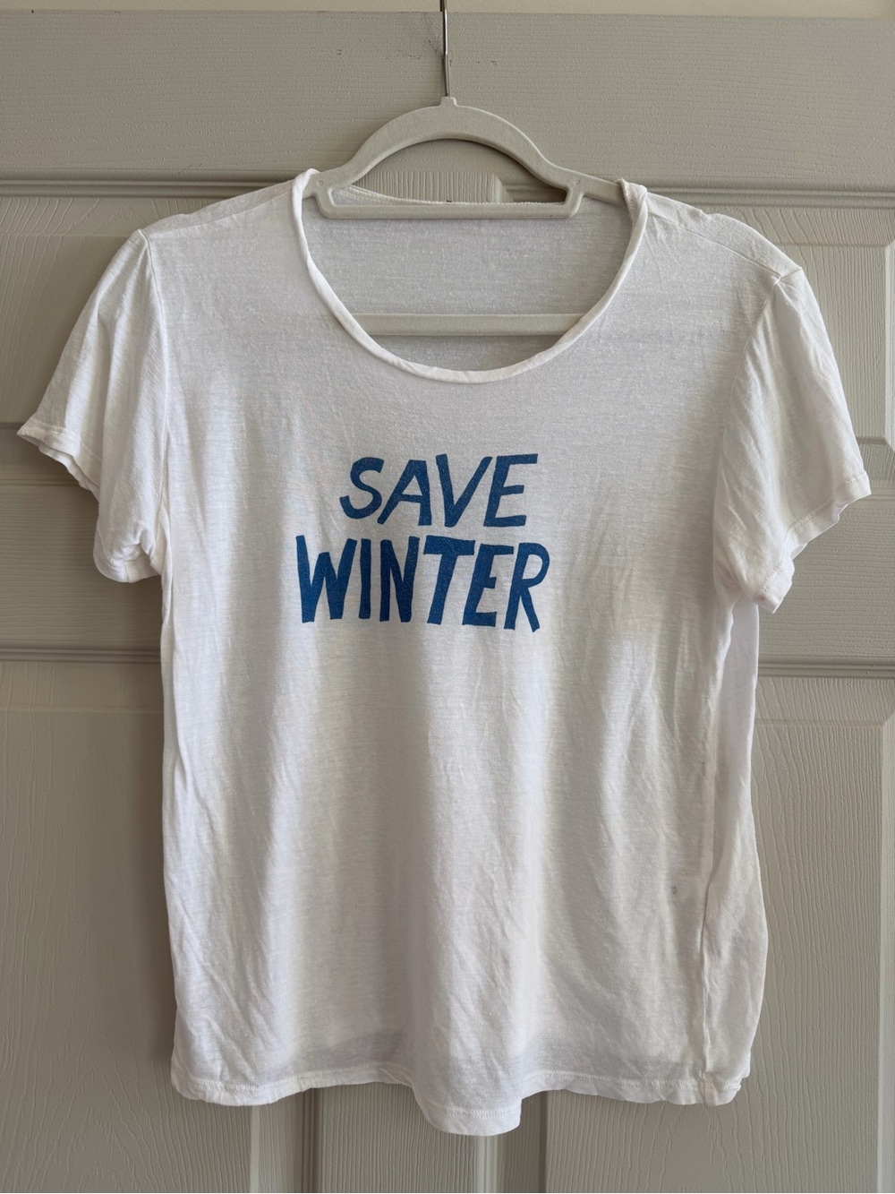 Save Winter Graphic Reformation T-Shirt - White with Blue Print